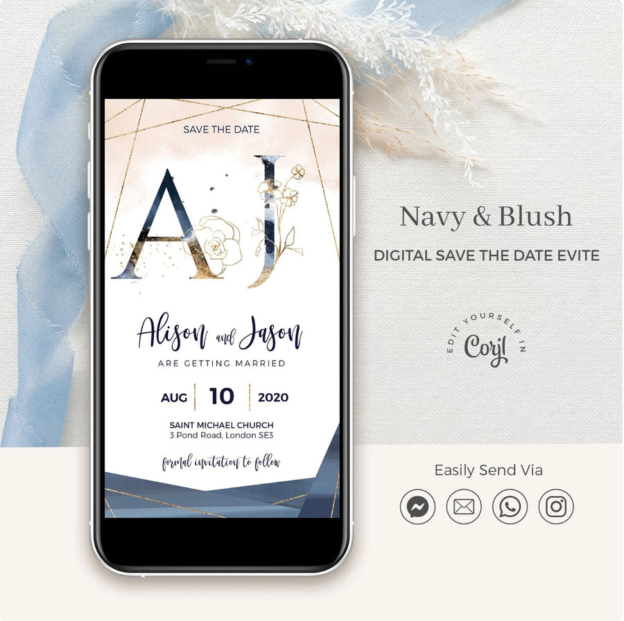Antea | Blush & Navy Electronic Save the Date