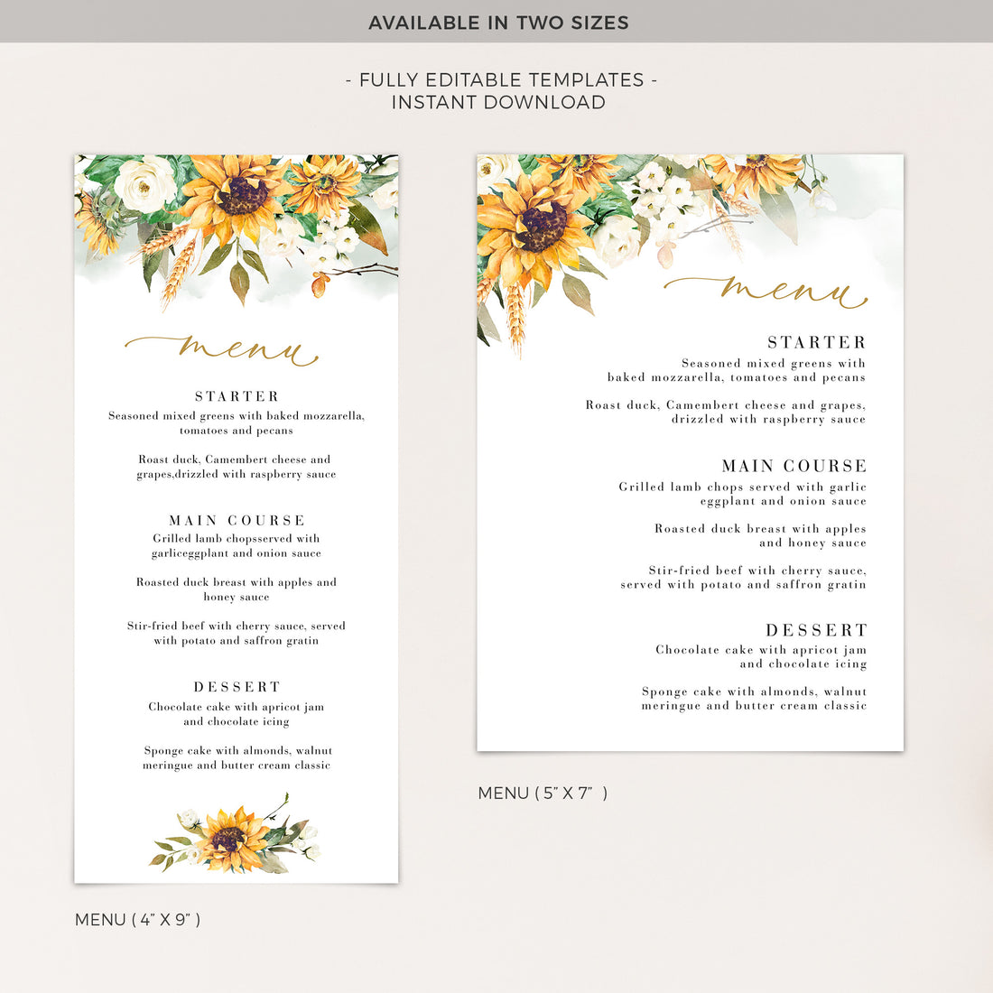Marisol | Sunflowers Wedding Menu Template