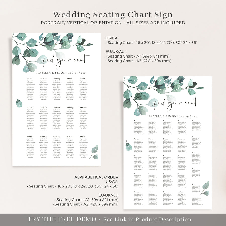 Luisa | Eucalyptus Wedding Seating Plan Template