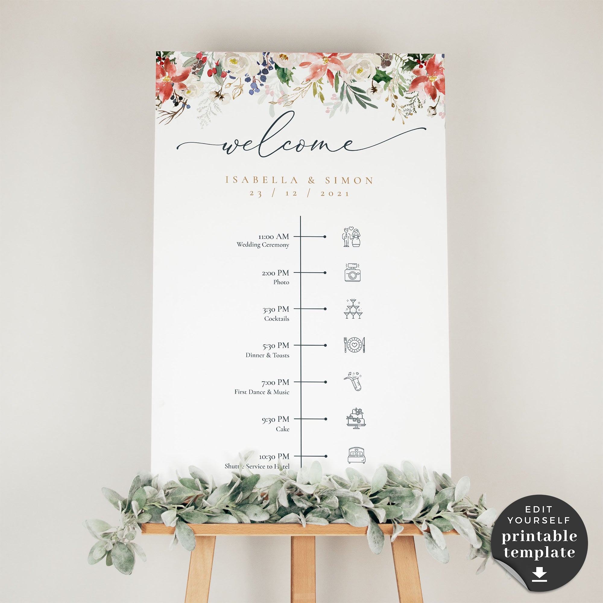 Natalia | Christmas Wedding Day Timeline Template