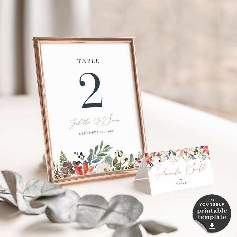 Natalia | Christmas Wedding Table numbers Template