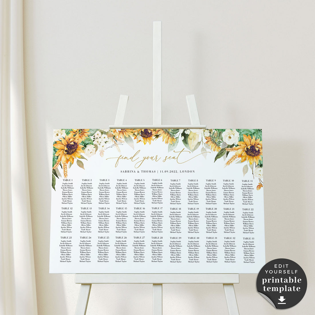 Marisol | Sunflowers Seating Chart Wedding Template