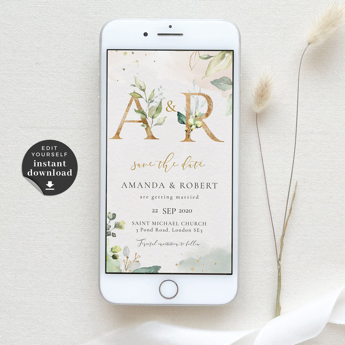 Flora | Greenery Electronic Save the Date with Monogram
