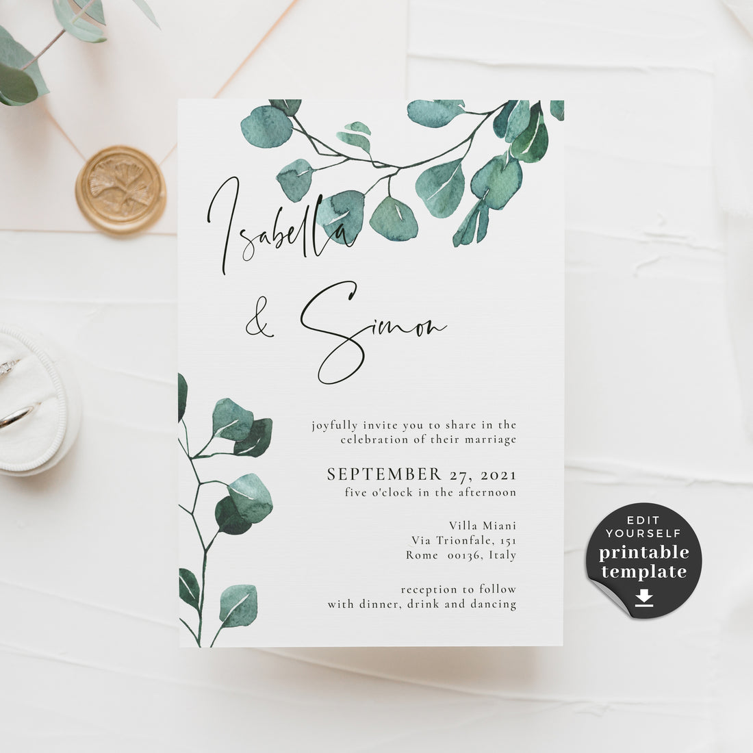 Luisa | Printable Eucalyptus Wedding Invitation Template