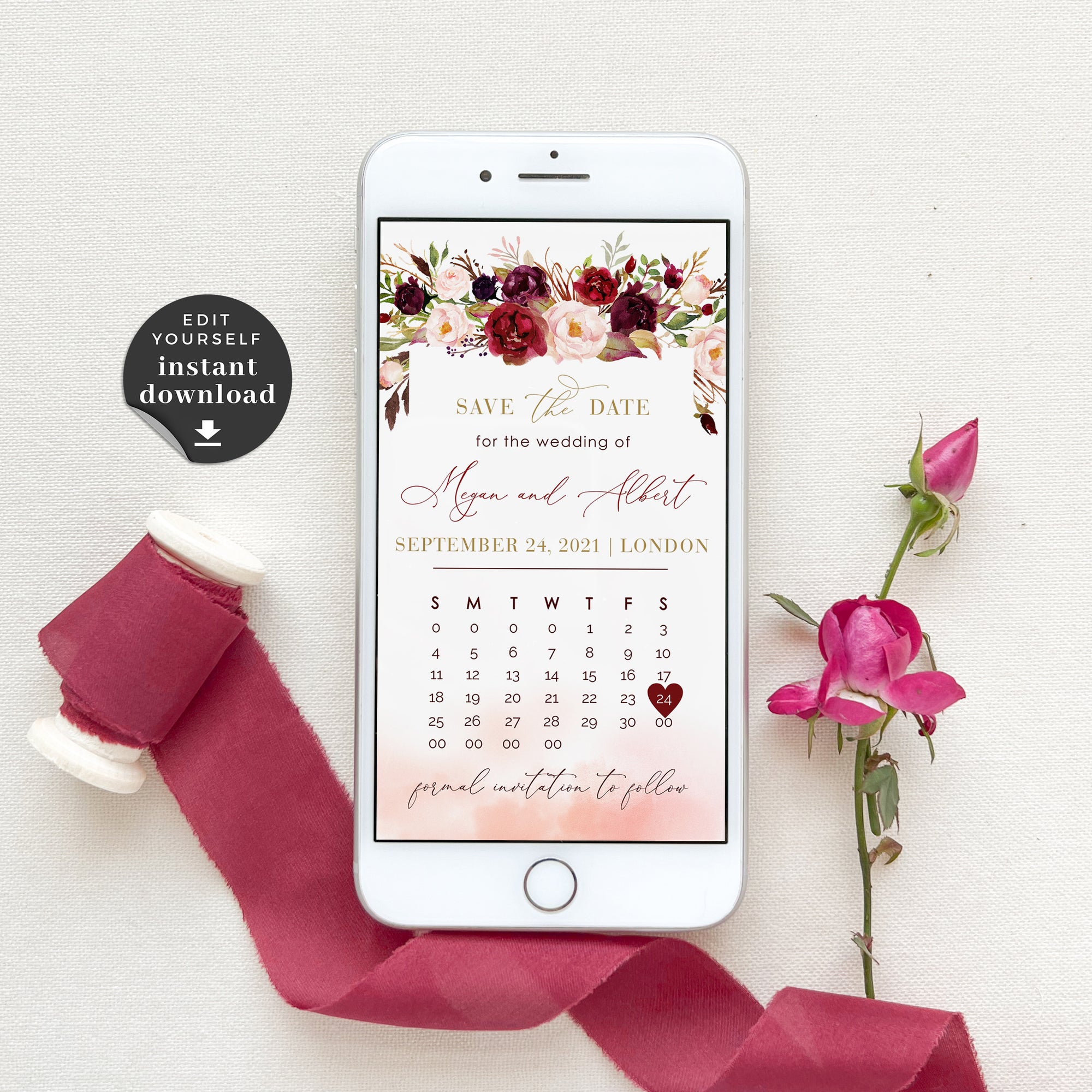 Rosita | Marsala Calendar Save the Date Electronic Invitation
