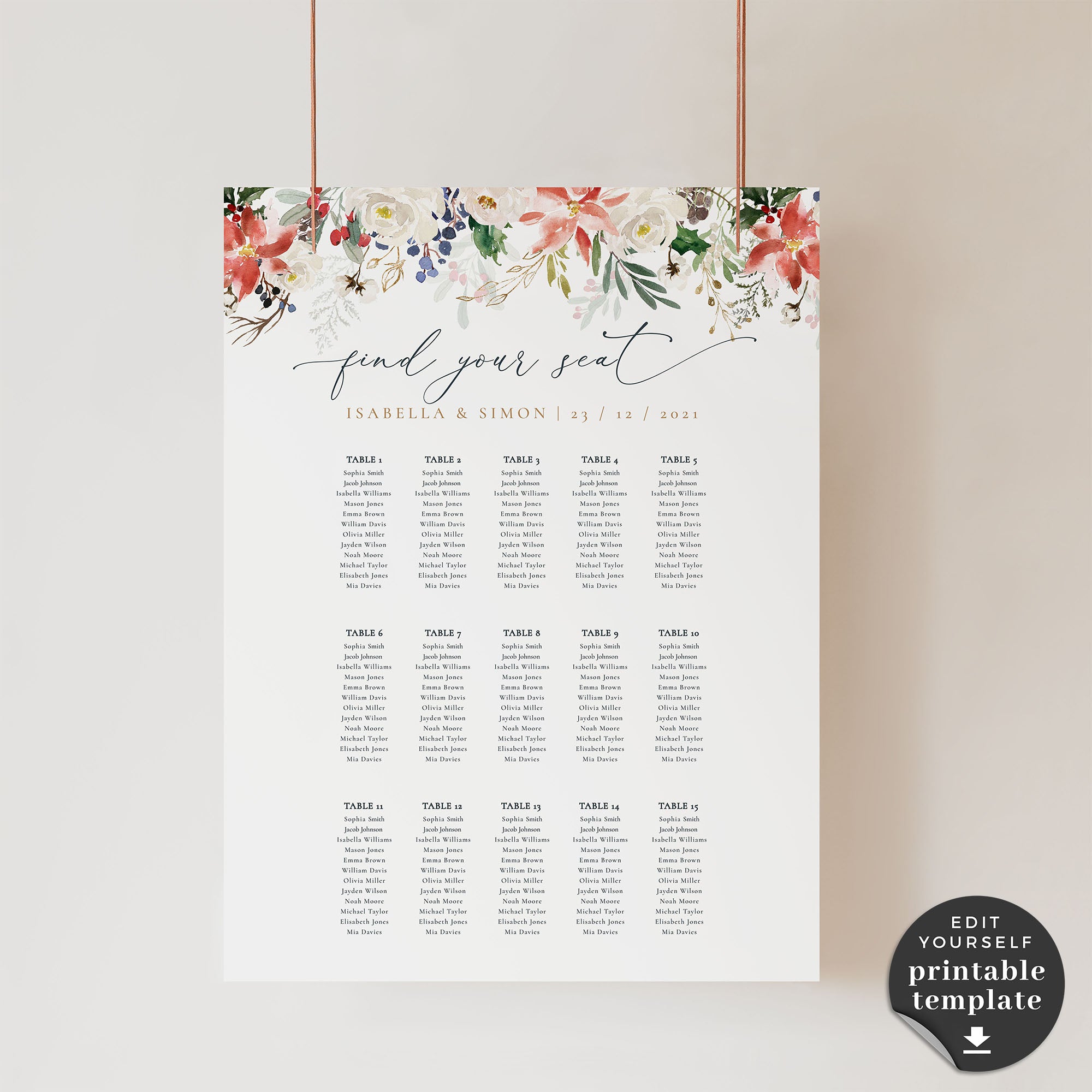 Natalia | Christmas Wedding Seating Chart Template