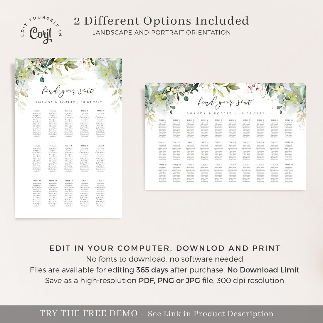 Flora Printable Template For Seating Chart Wedding