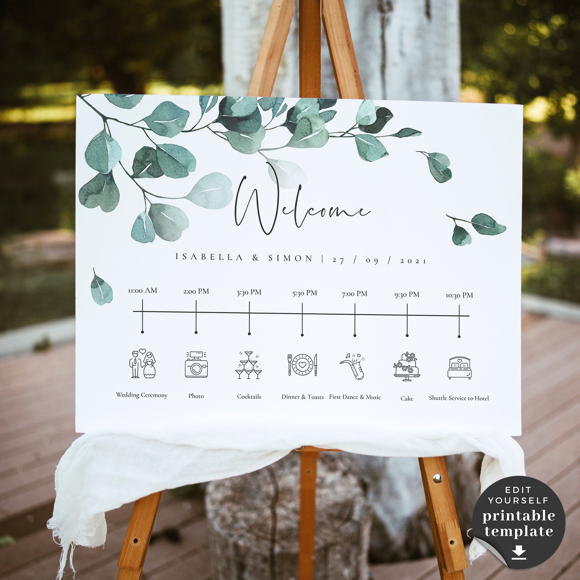 Luisa | Eucalyptus Wedding Timeline Sign Template