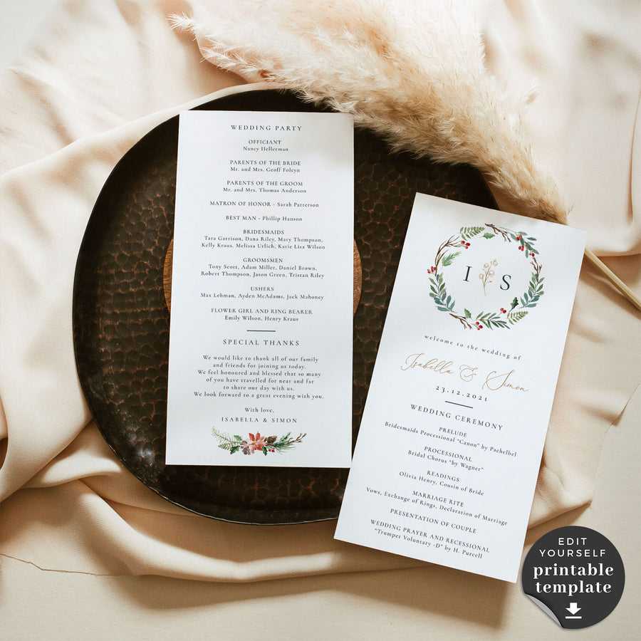 Natalia | Christmas Themed Wedding Program Template