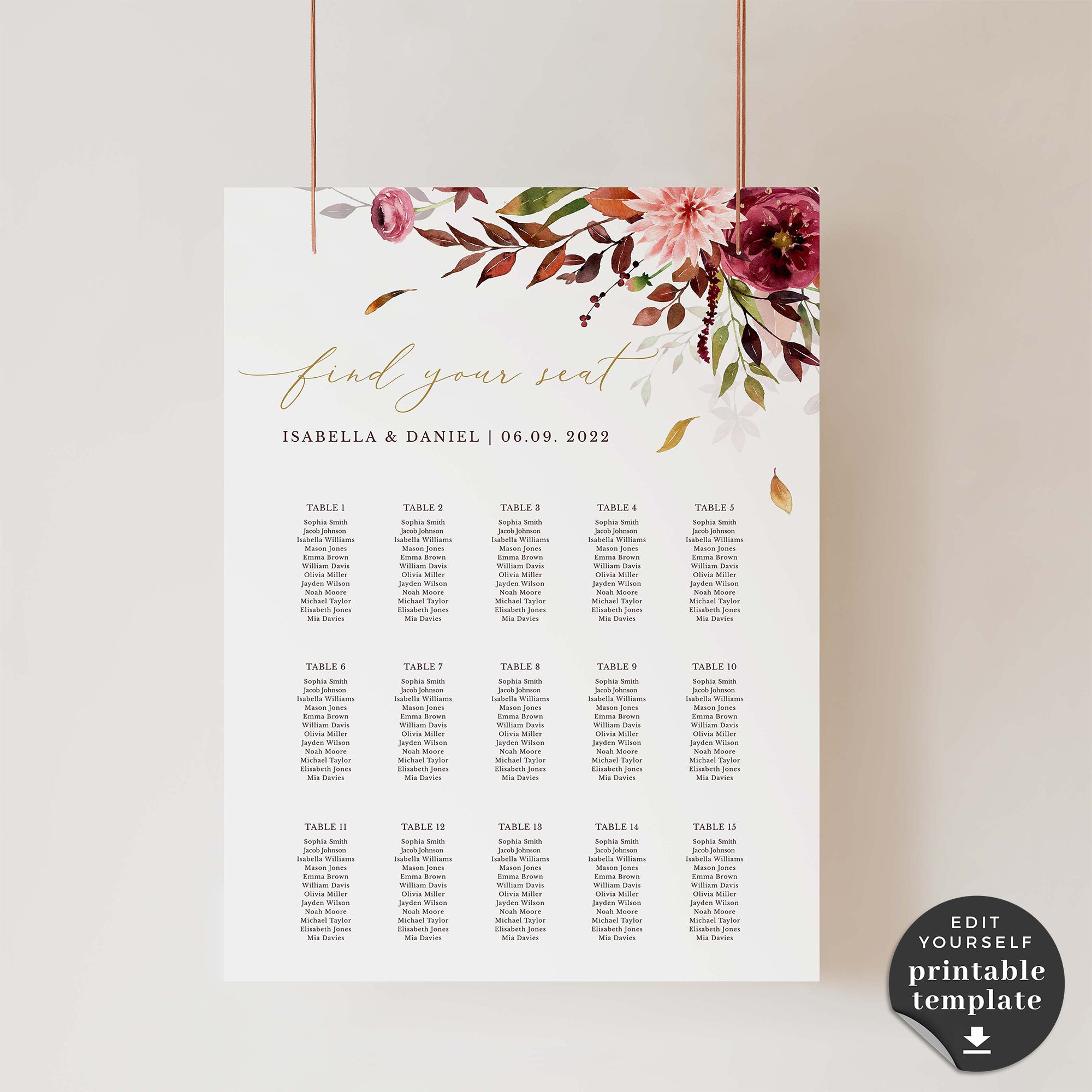 Ambra | Printable Autumn Wedding Seating Plan Template