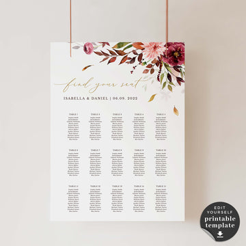 Find Your Seat Sign, Wedding Seating Chart Template, Printable Seating  Plan, Editable Wedding Sign, Rustic Wedding, Landscape, Minimalist 