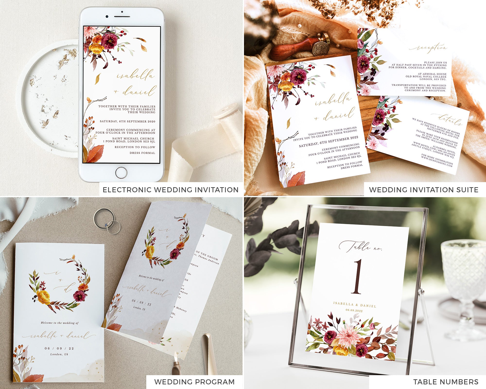 Ambra | Fall Wedding Stationery Bundle Templates DIY