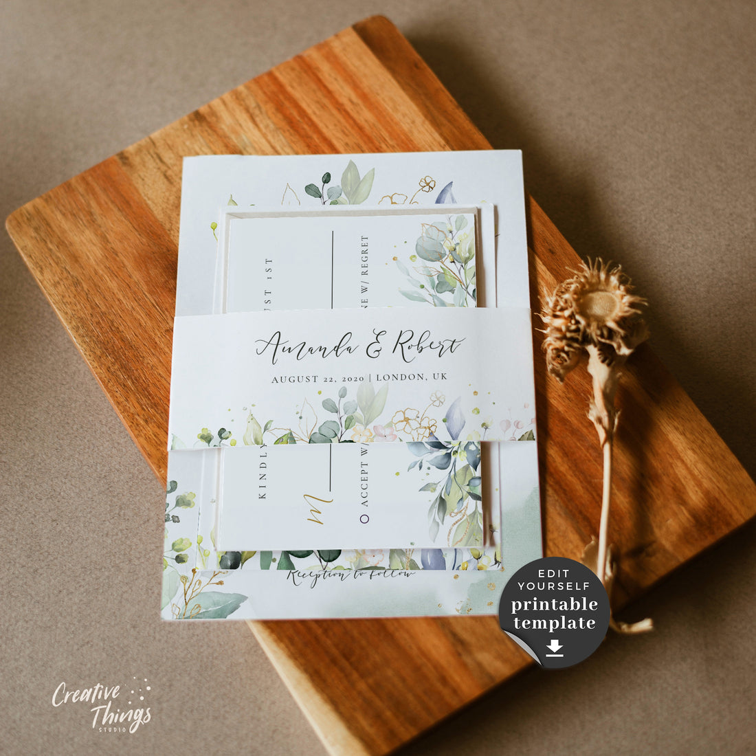 Flora | Rustic Wedding Invitation Set Printable