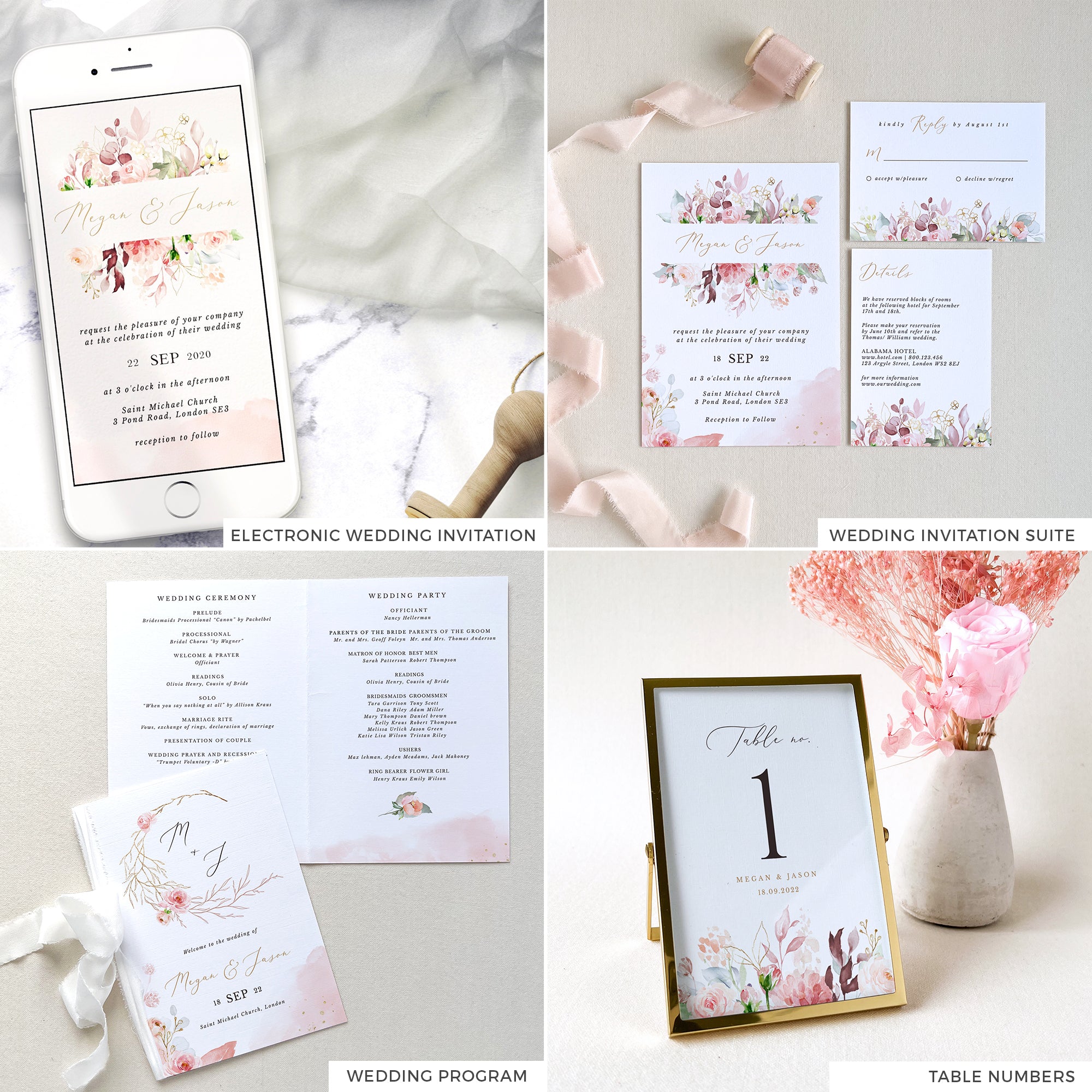 Fiorella | Romantic Wedding Printable Stationery Templates Bundle