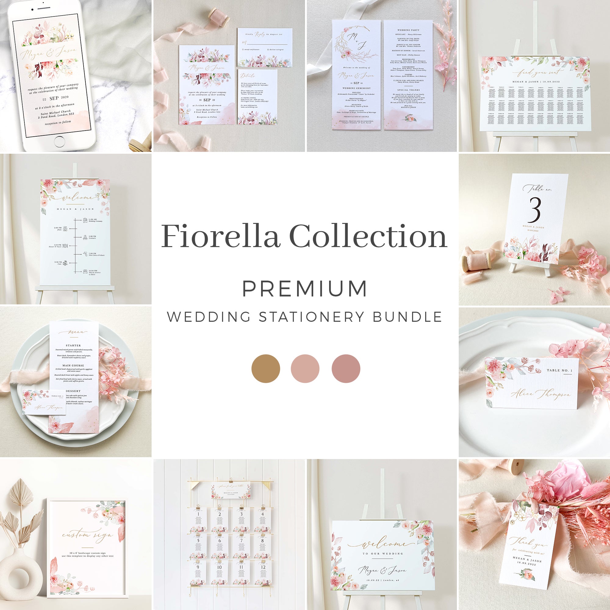Fiorella | Romantic Wedding Printable Stationery Templates Bundle