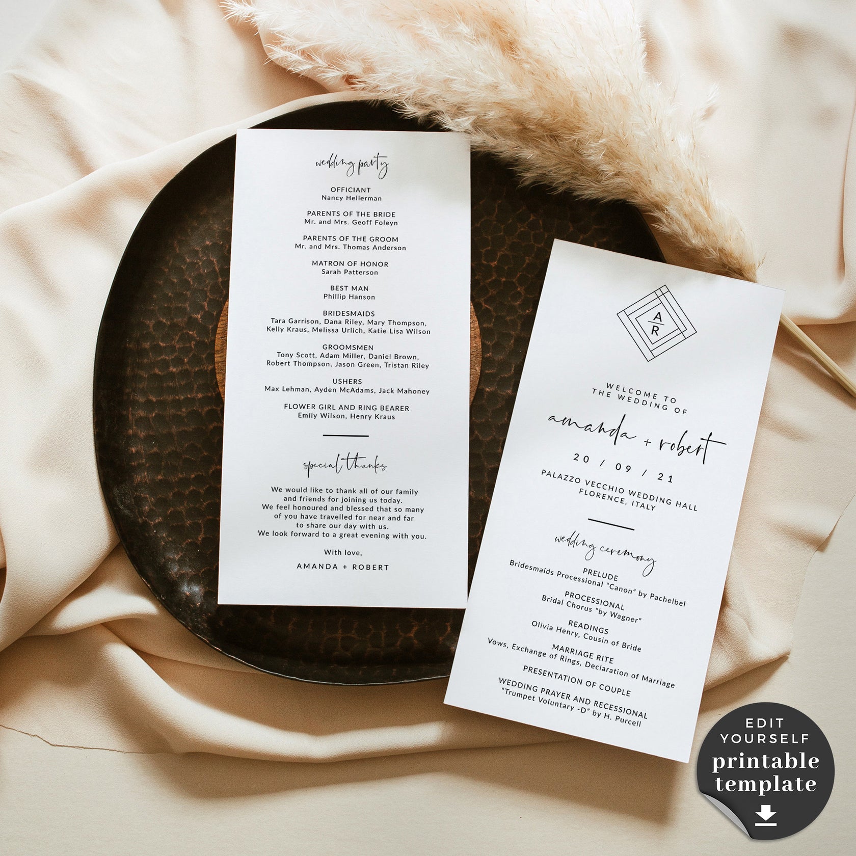 Giulia | Minimalist Wedding Program Template