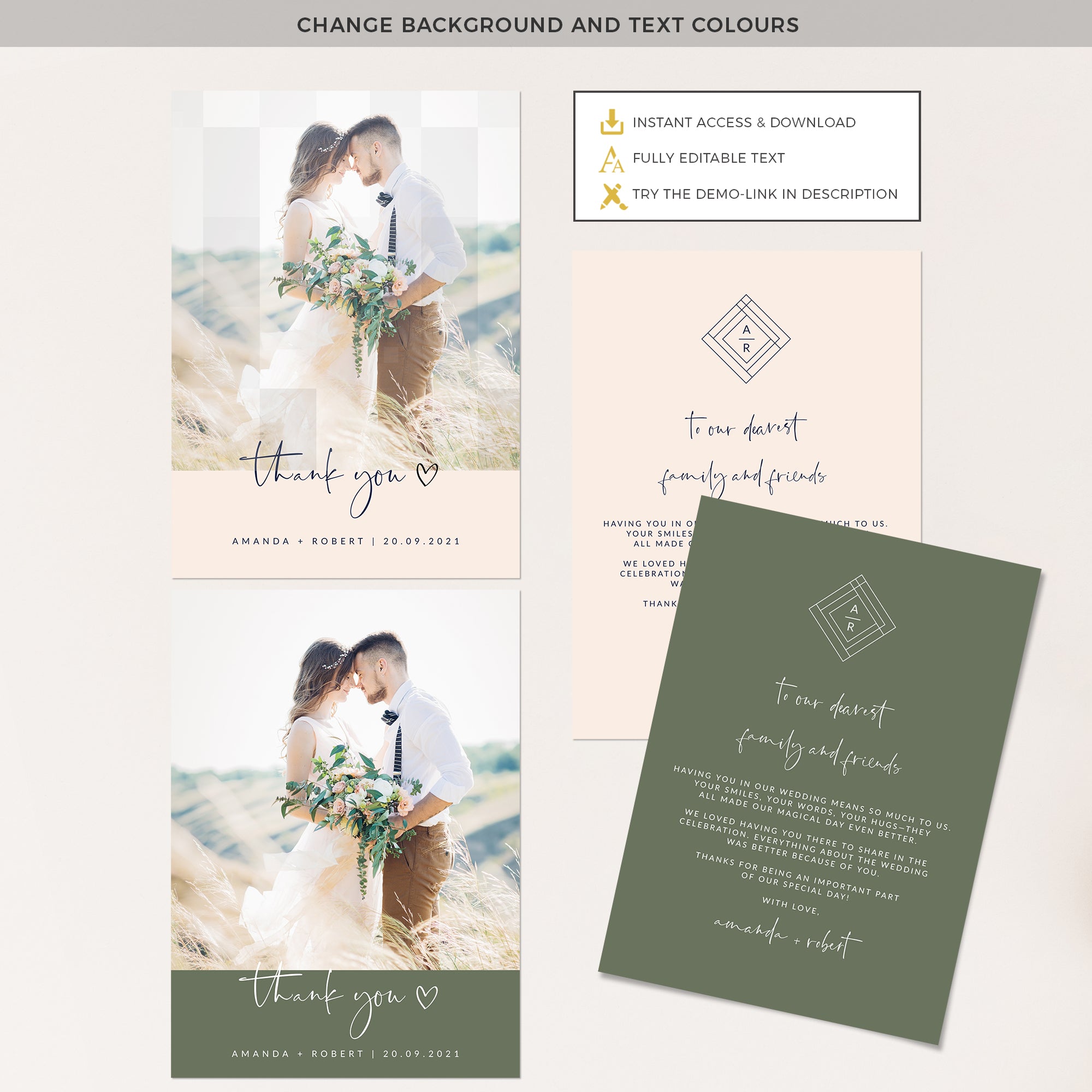 Giulia | Minimalist Wedding Thank You Card With Photo Printable