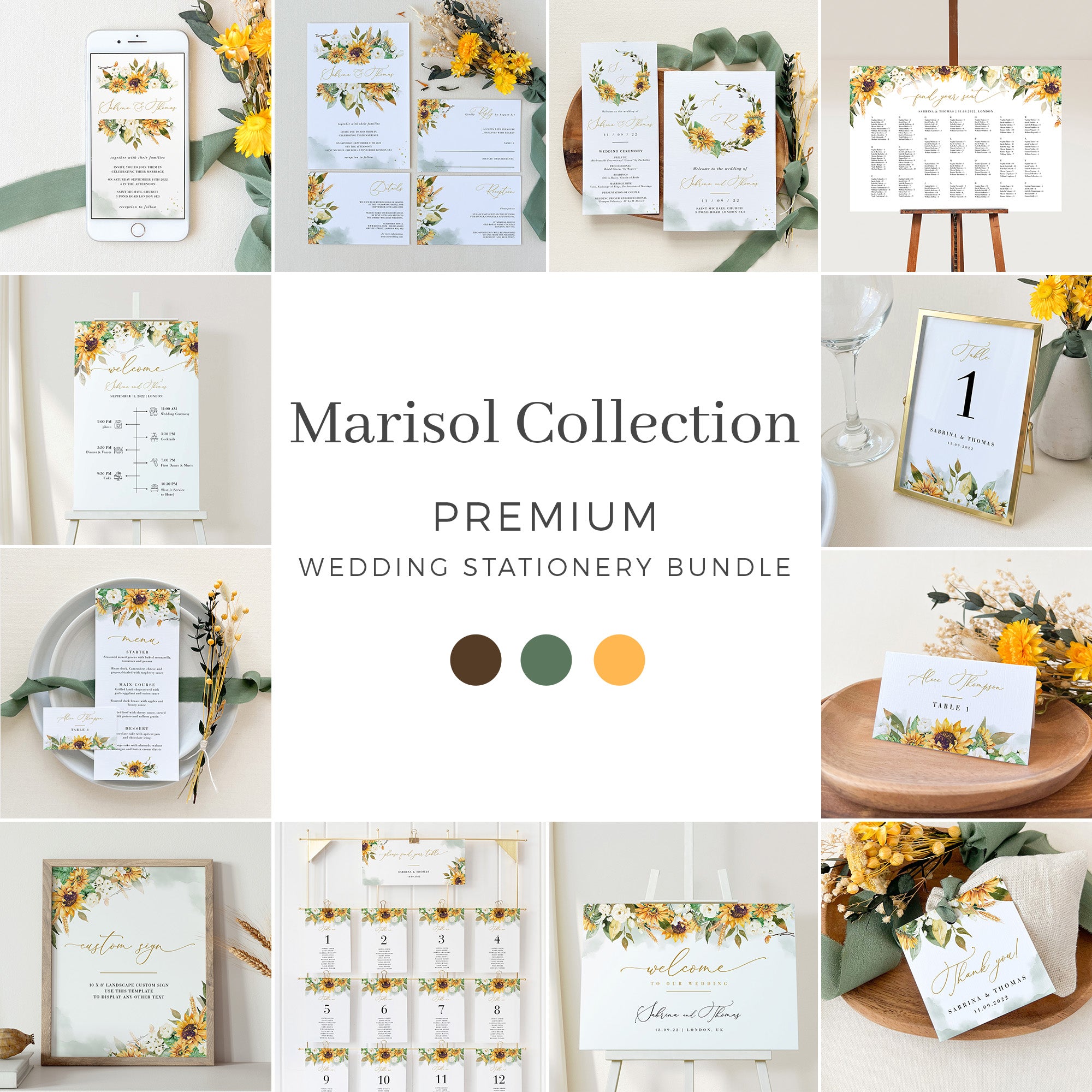 Marisol | Sunflowers Wedding Printable Stationery Templates Bundle