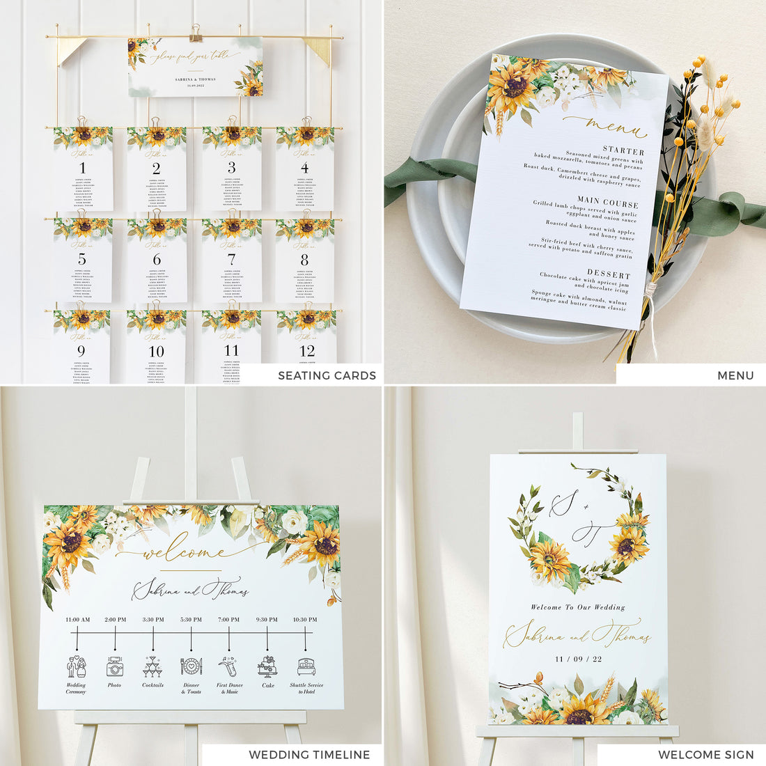 Marisol | Sunflowers Wedding Printable Stationery Templates Bundle