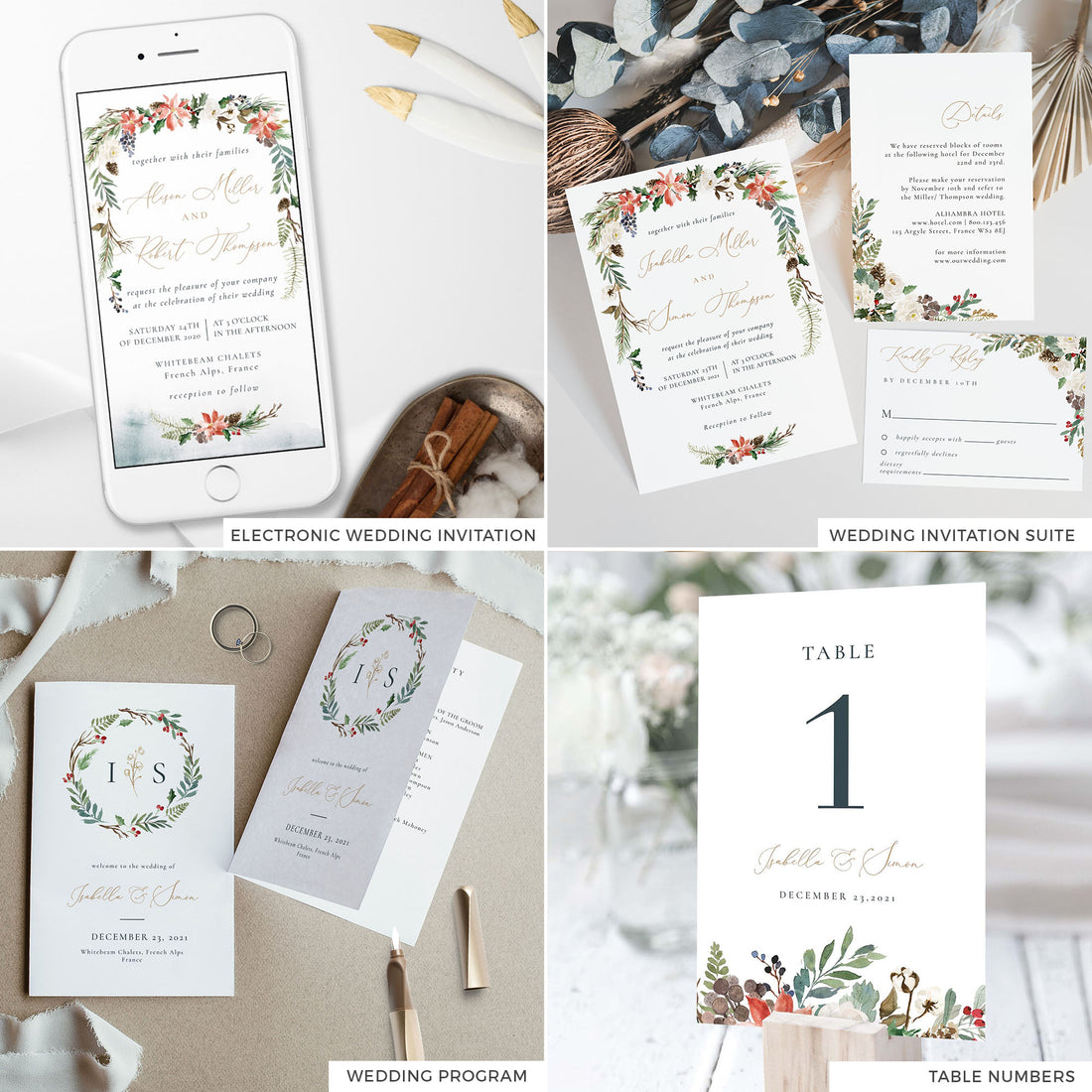 Natalia | Christmas Printable Wedding Stationery Bundle Templates