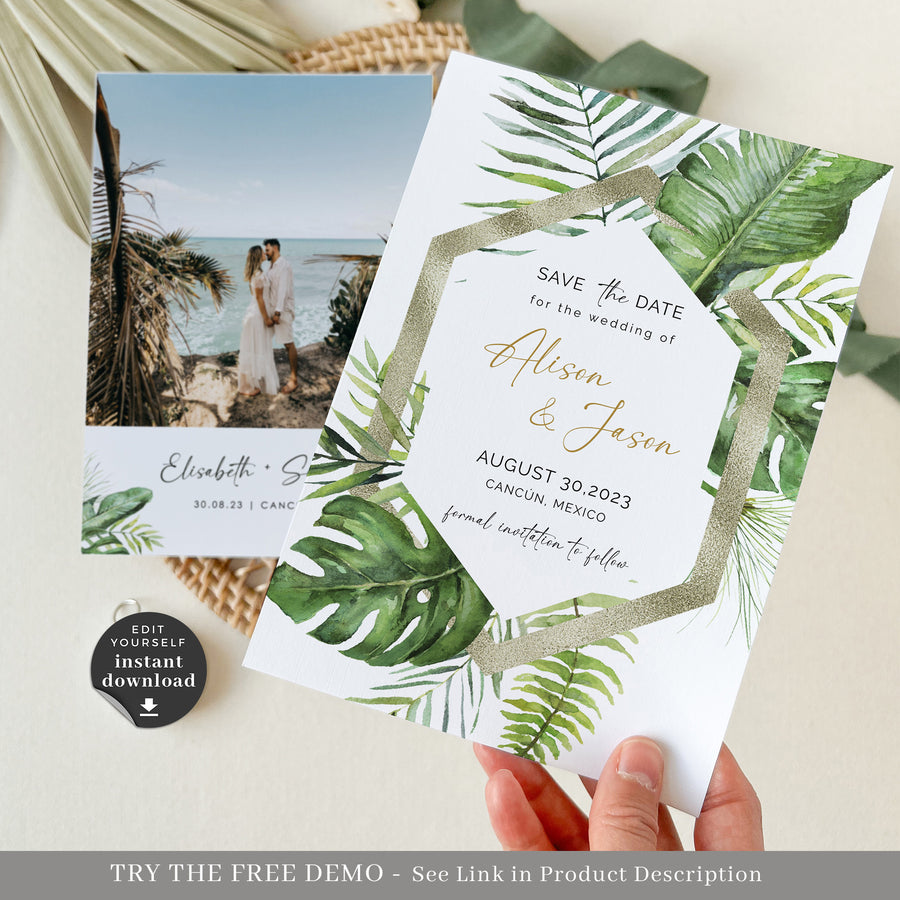 Tropical Save the Date With Photo Template
