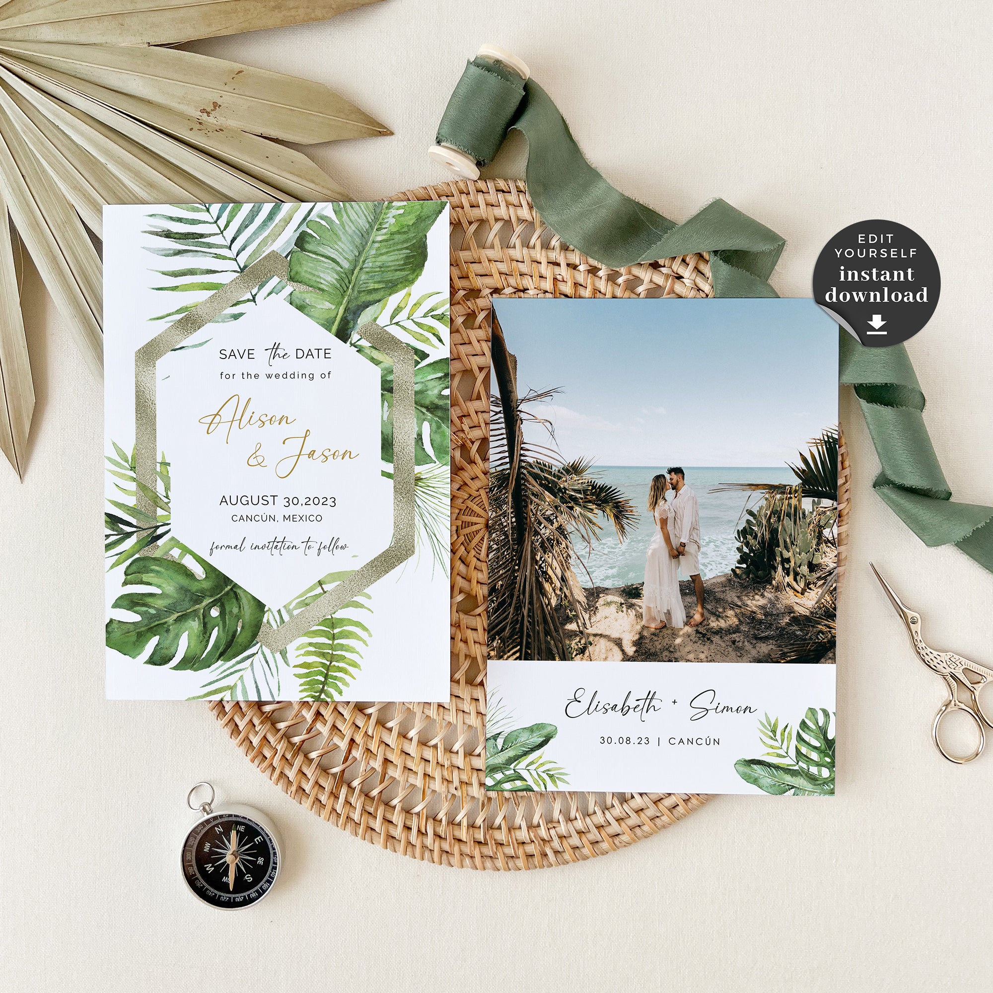 Tropical Save the Date With Photo Template