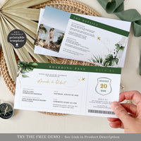Palma | Tropical Ticket Boarding Pass Wedding Invitation Template