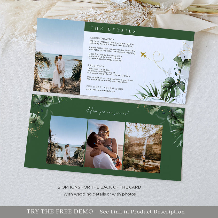 Palma | Tropical Ticket Boarding Pass Wedding Invitation Template