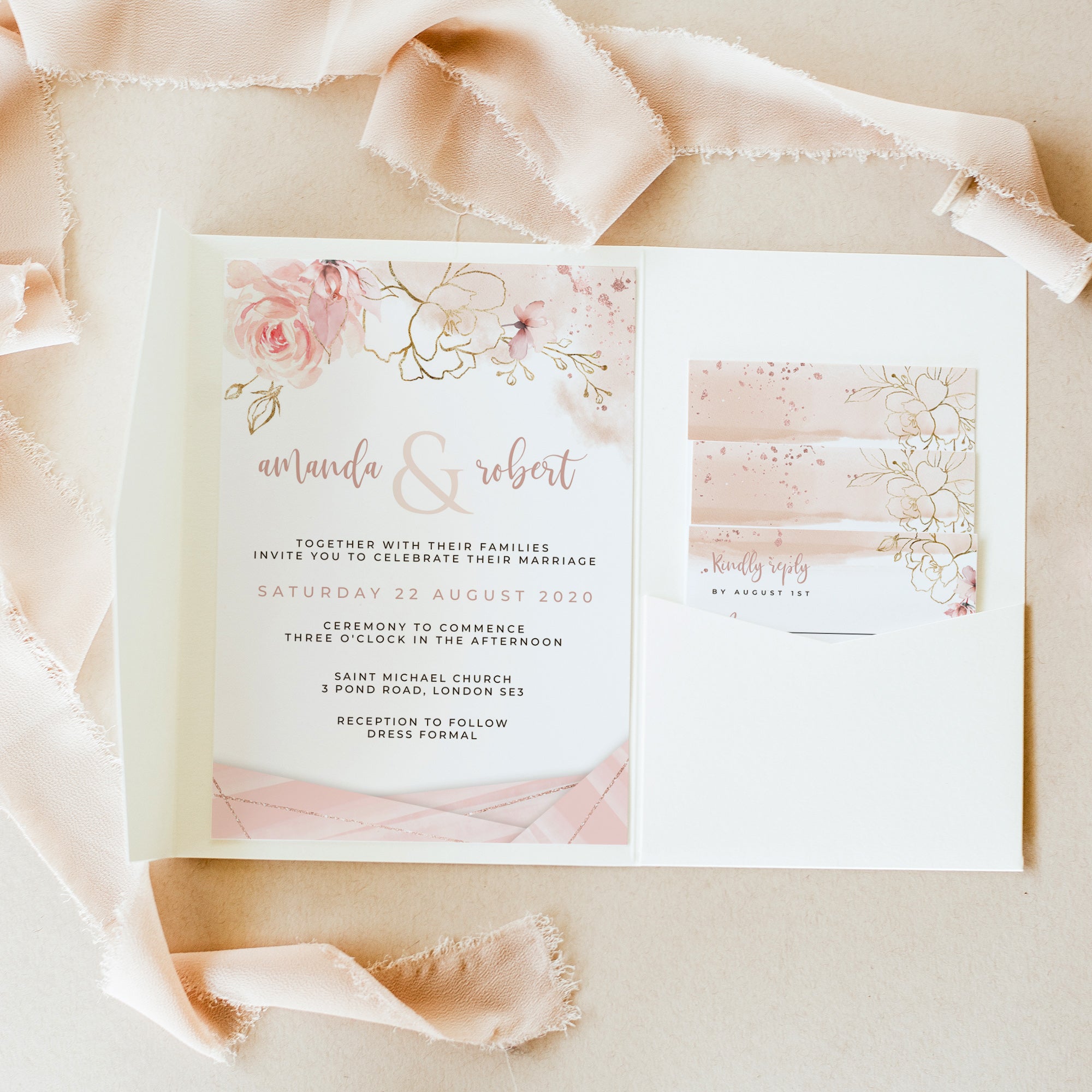Aurora | Rose Gold Wedding Invitation Suite Template