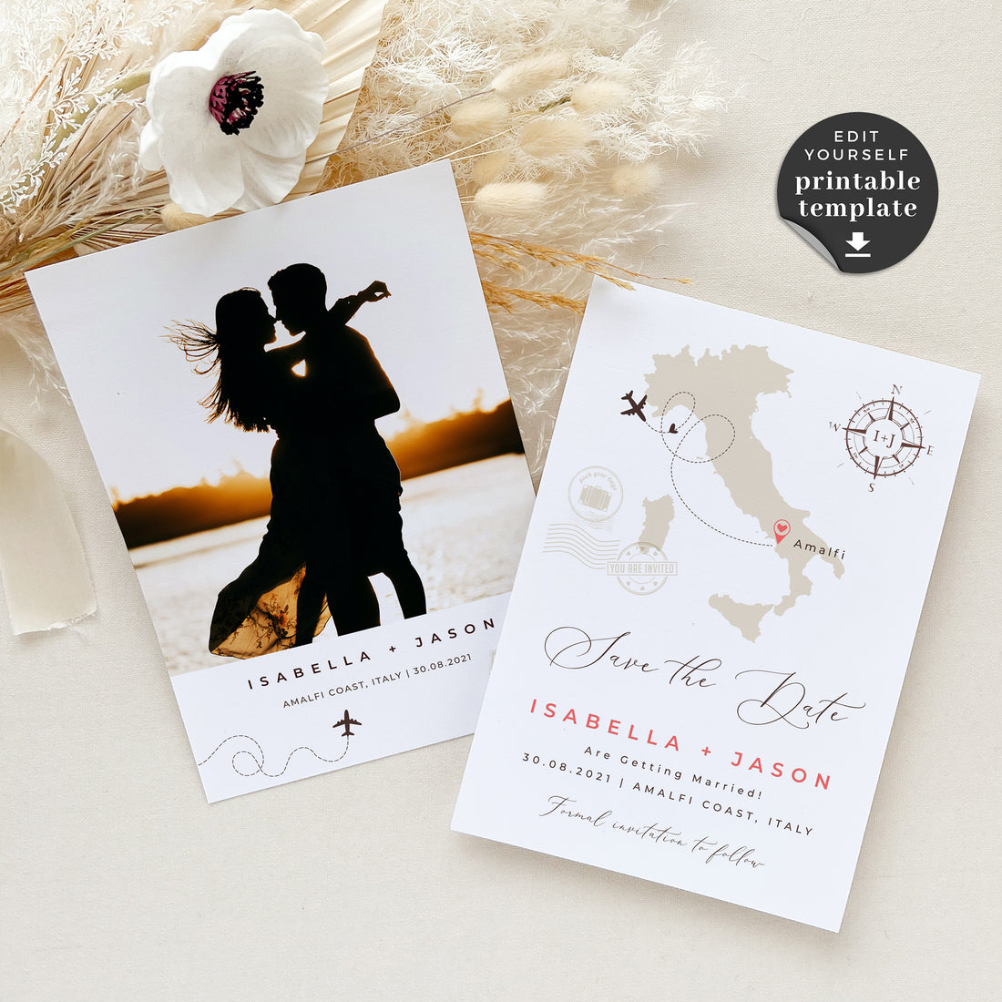 Italy Destination Wedding Invitation Template with RSVP