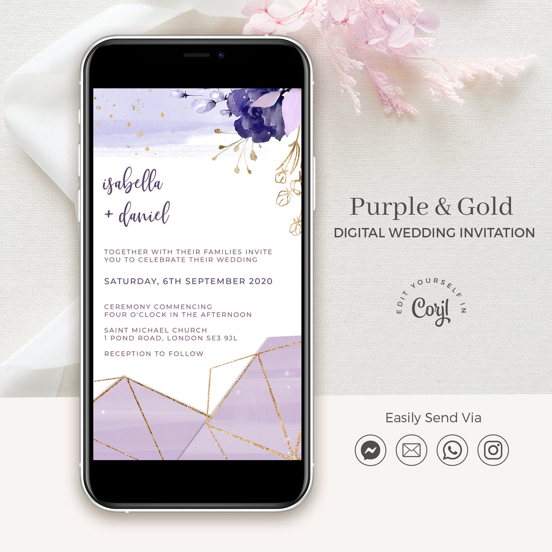Violetta | Purple Electronic Wedding Invitation