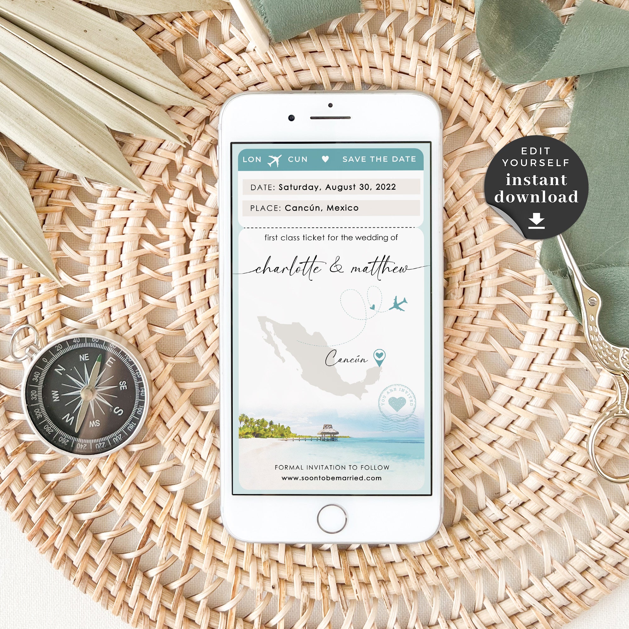 Mira | Boarding Pass Tropical Save the Date Evite