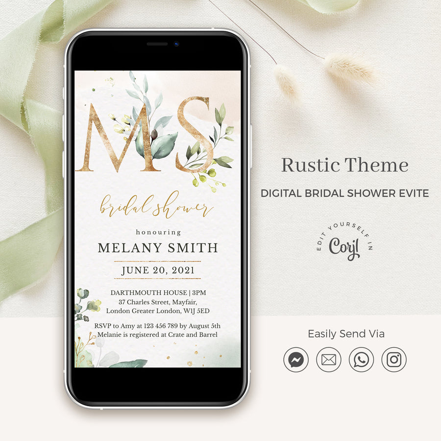 Flora | Rustic Bridal Shower Electronic Invitations