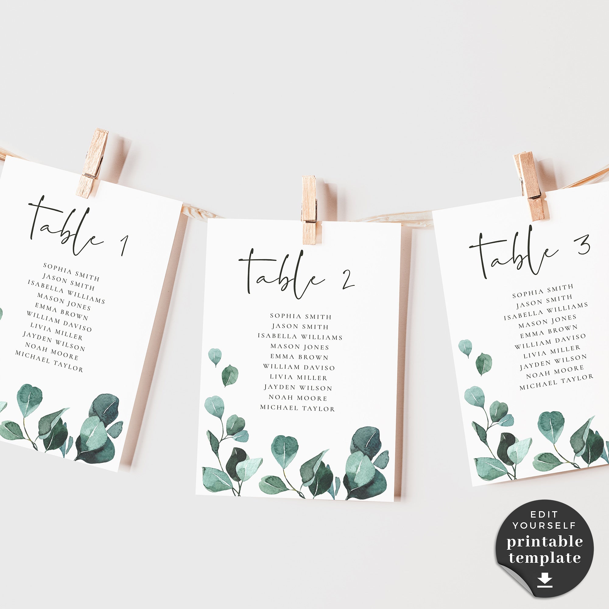 Luisa | Eucalyptus Wedding Seating Cards Template