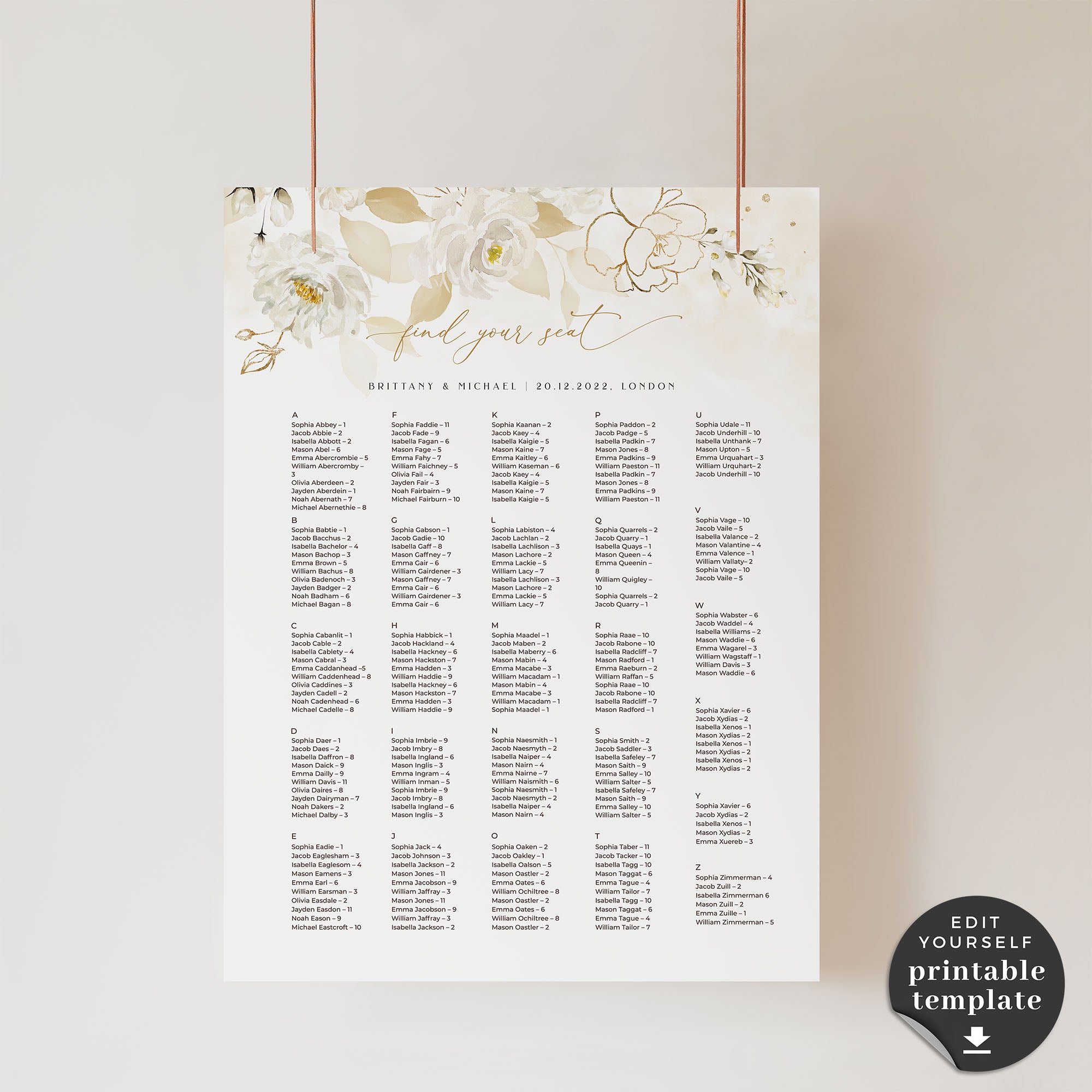 Dora | Elegant Wedding Seating Plan Template