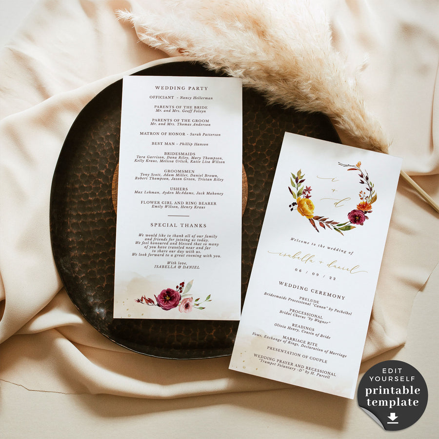 Ambra | Fall Wedding Ceremony Program Template