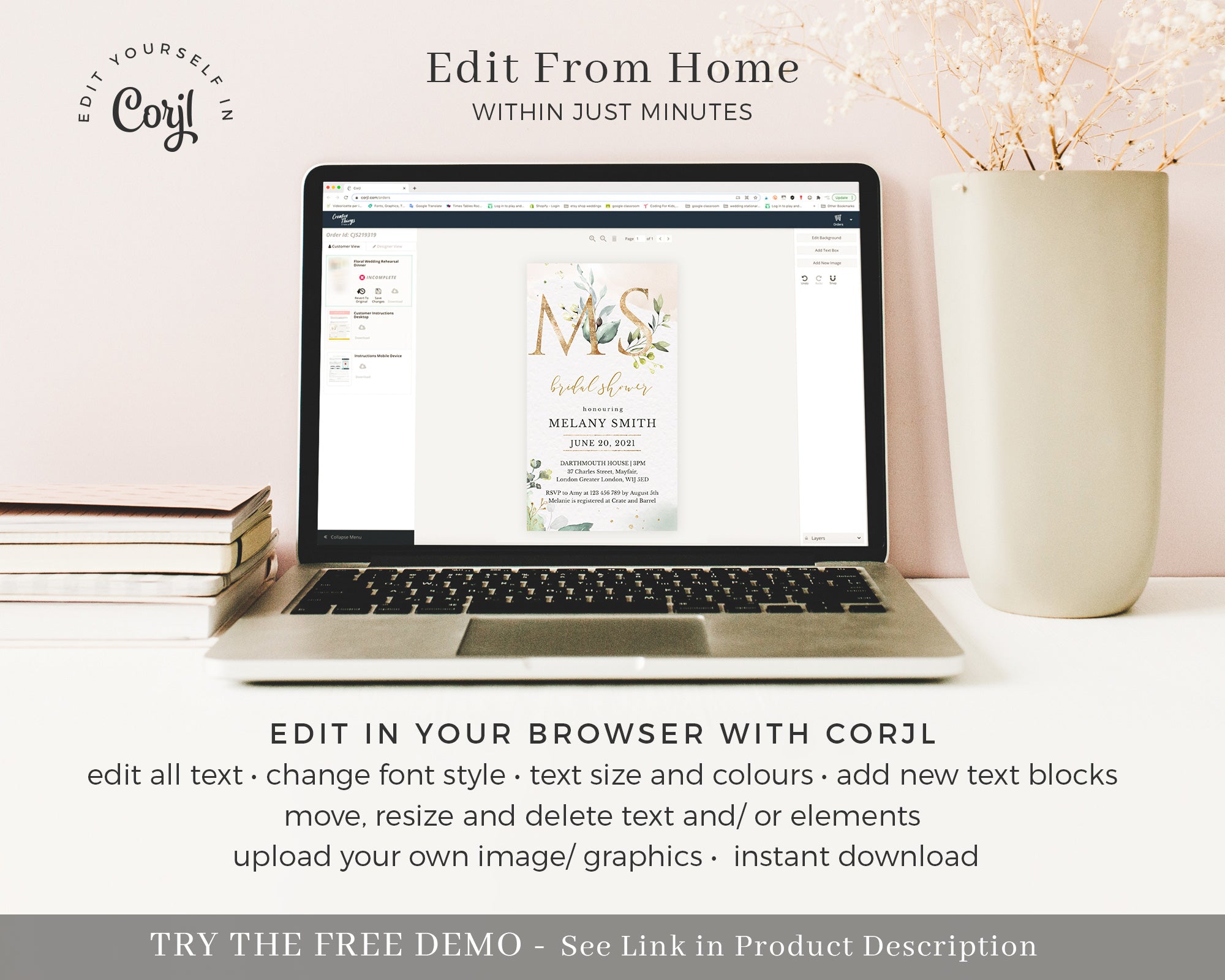 Flora | Rustic Bridal Shower Electronic Invitations