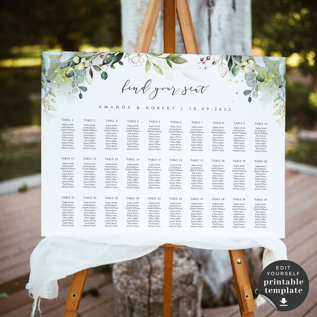 Flora Printable Template For Seating Chart Wedding