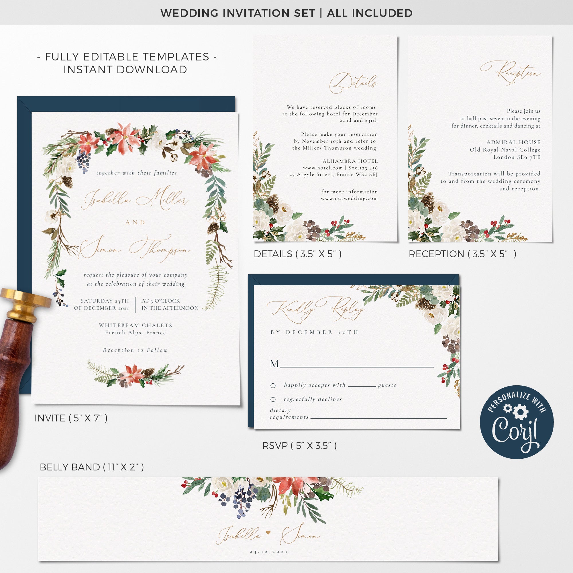 Natalia | Christmas Themed Wedding Invitation Suite Template