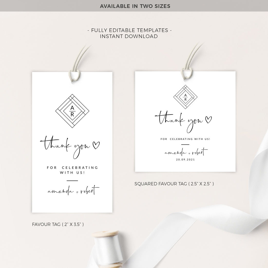 Wedding Favor Tags Template, Editable Printable Gift Tag Template