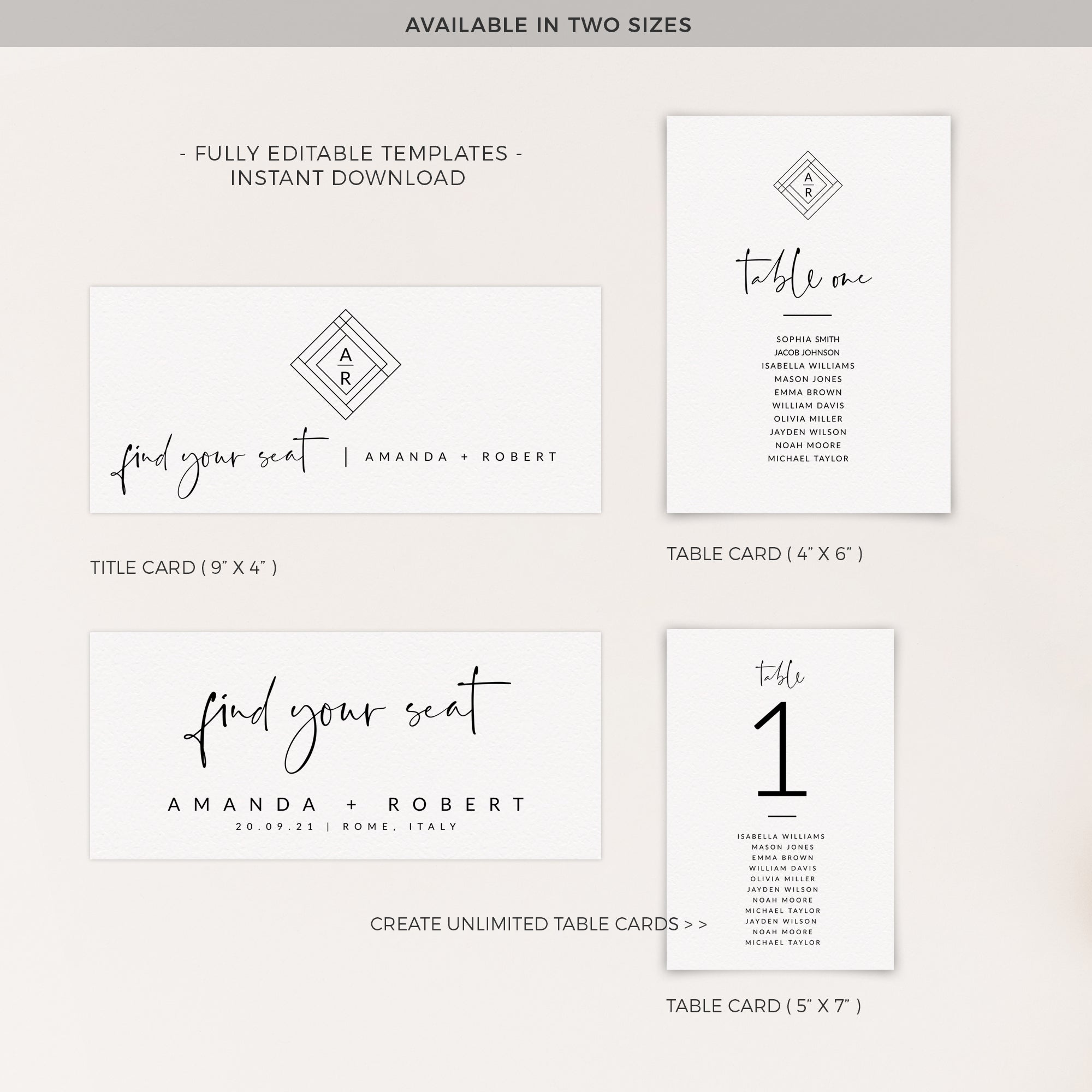 Giulia | Minimalist Wedding Table Seating Cards Template