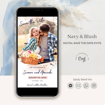 Antea | Blush & Navy Photo Save the Date Digital Invite