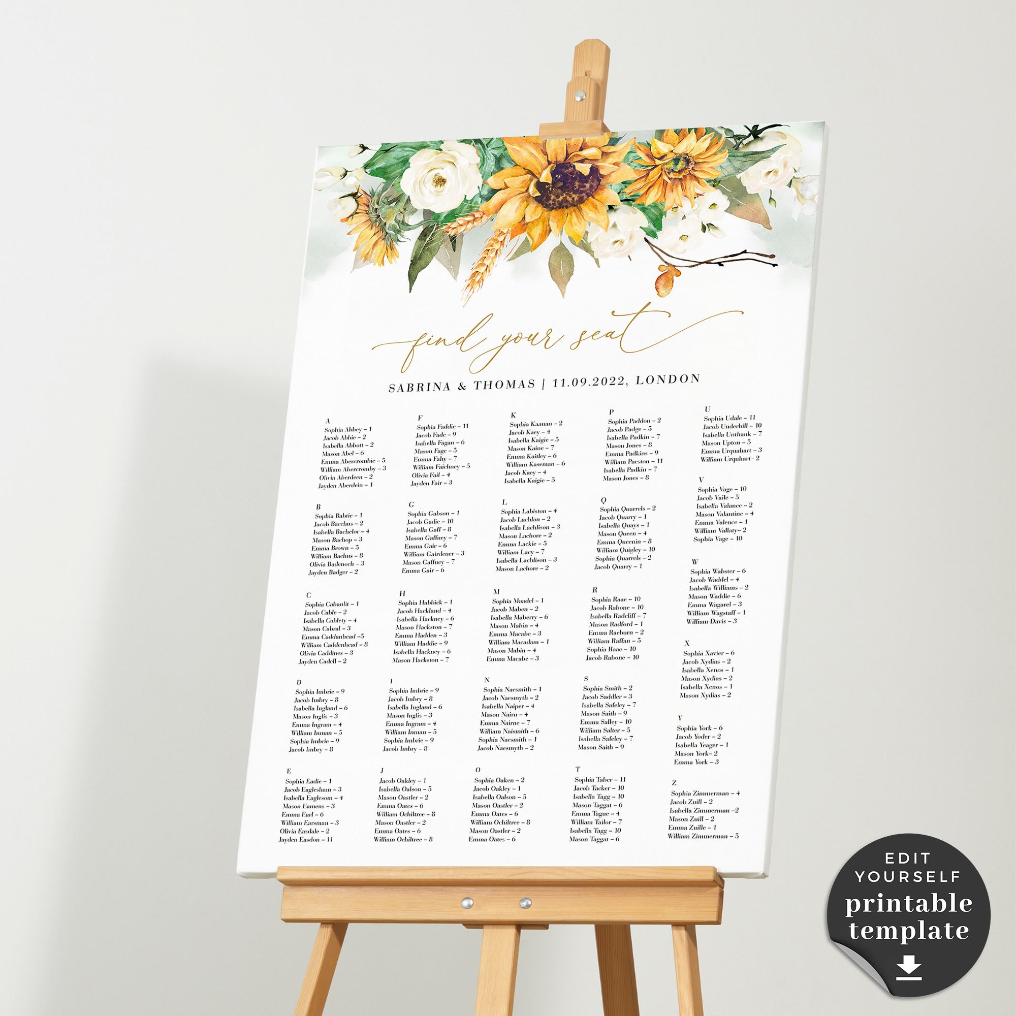 Marisol | Sunflowers Seating Chart Wedding Template