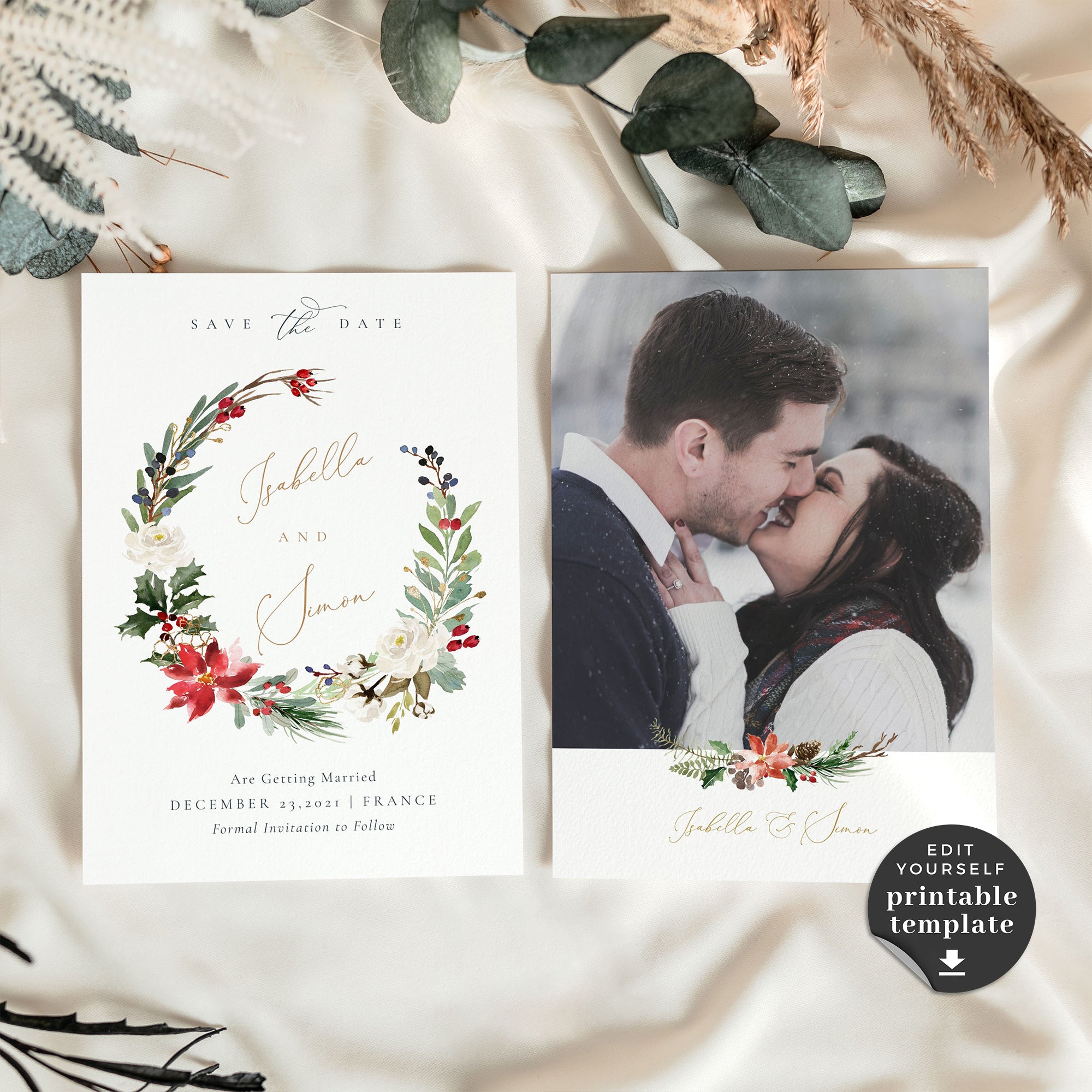 Natalia | Christmas Wedding Save the Date Card Template