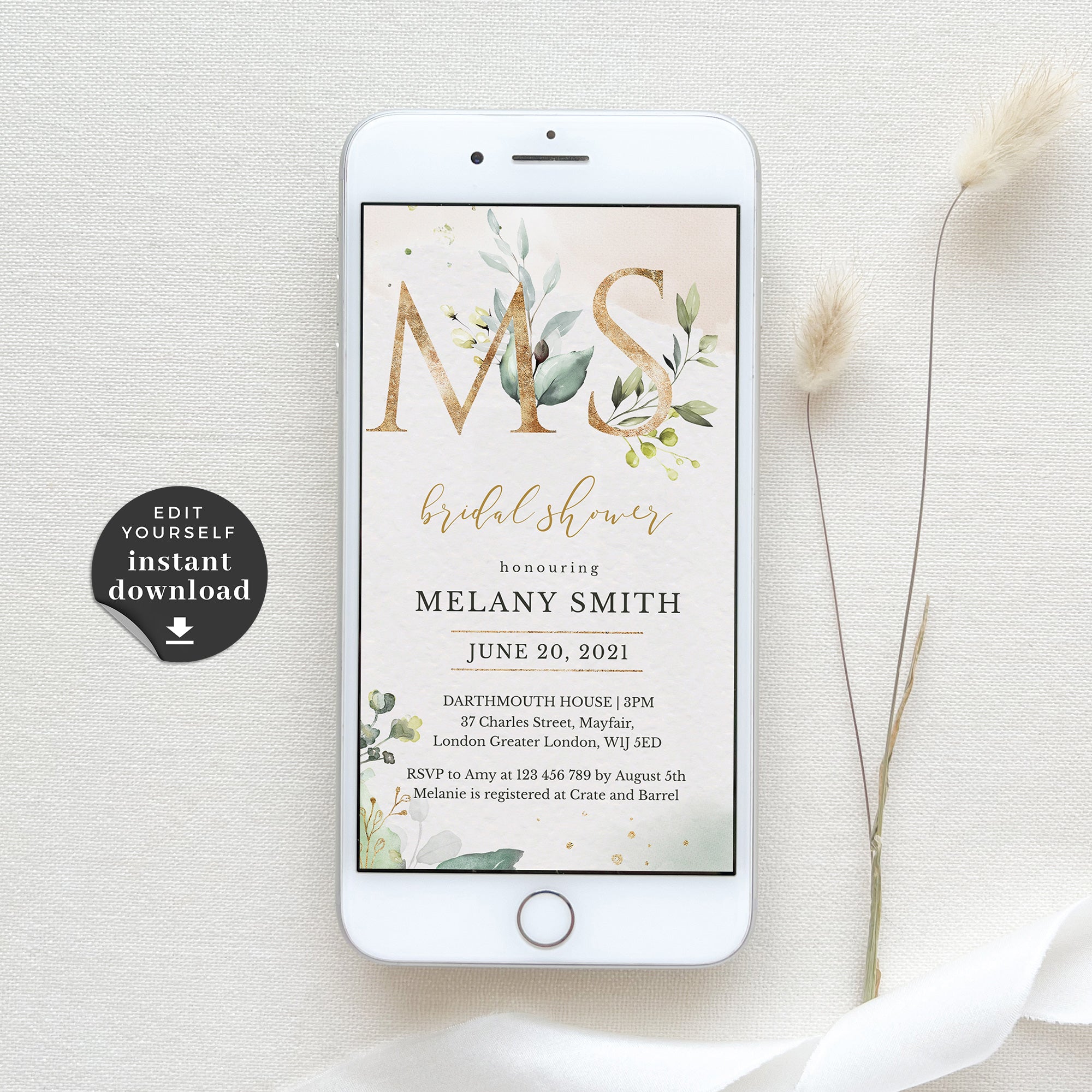 Flora | Rustic Bridal Shower Electronic Invitations