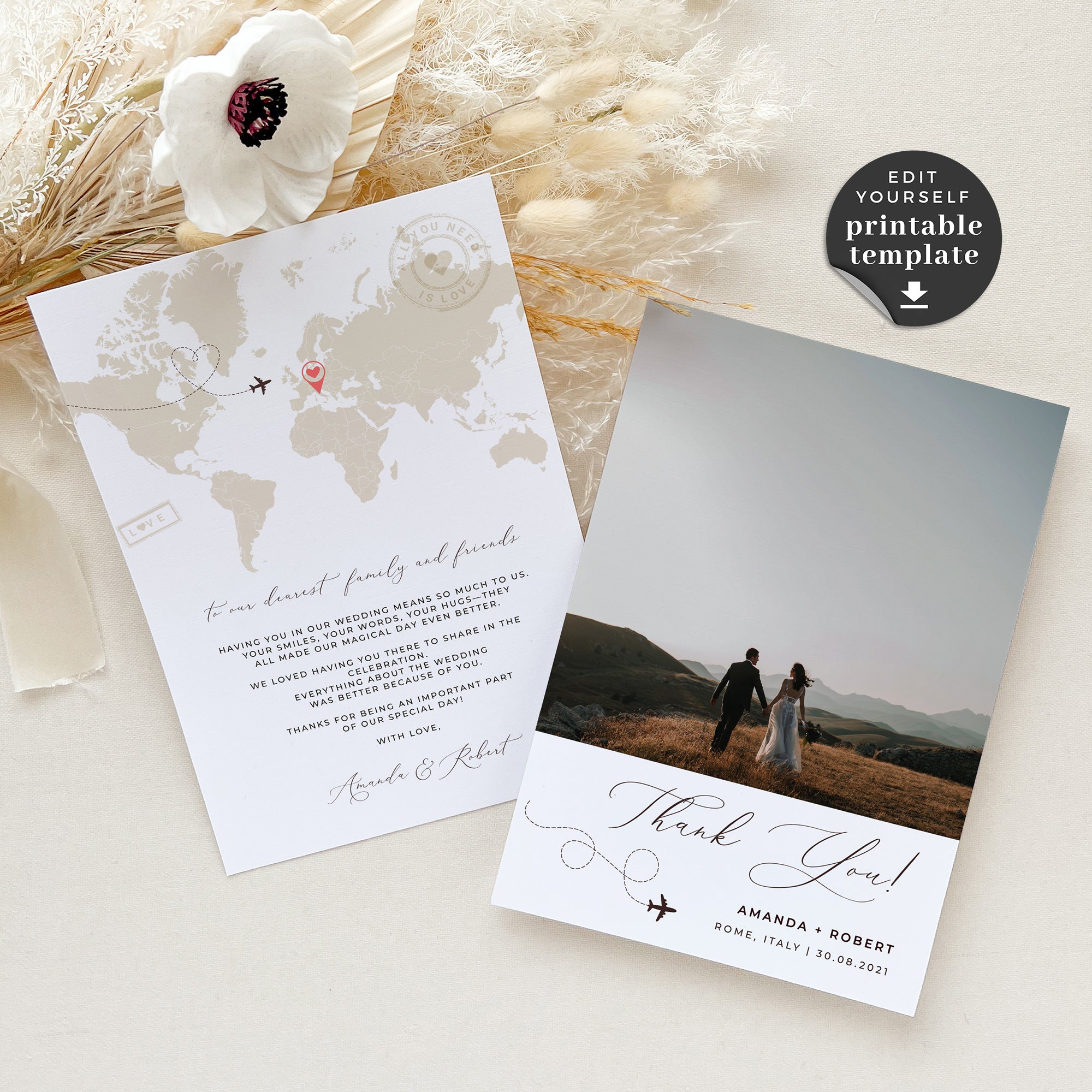 Sofia | Destination Wedding Thank you Card Template