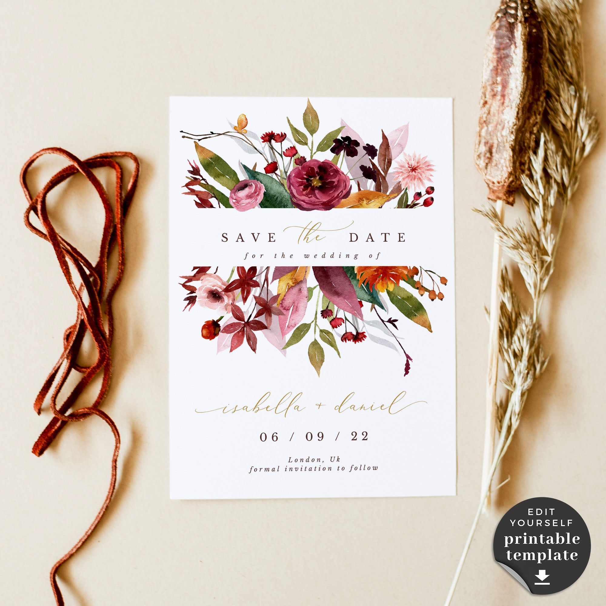 Ambra | Fall Wedding Save the Date Card Template