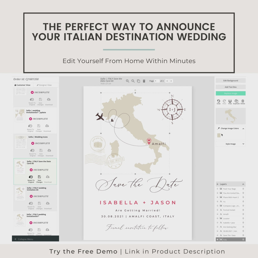 Italy Destination Wedding Save the Date Template