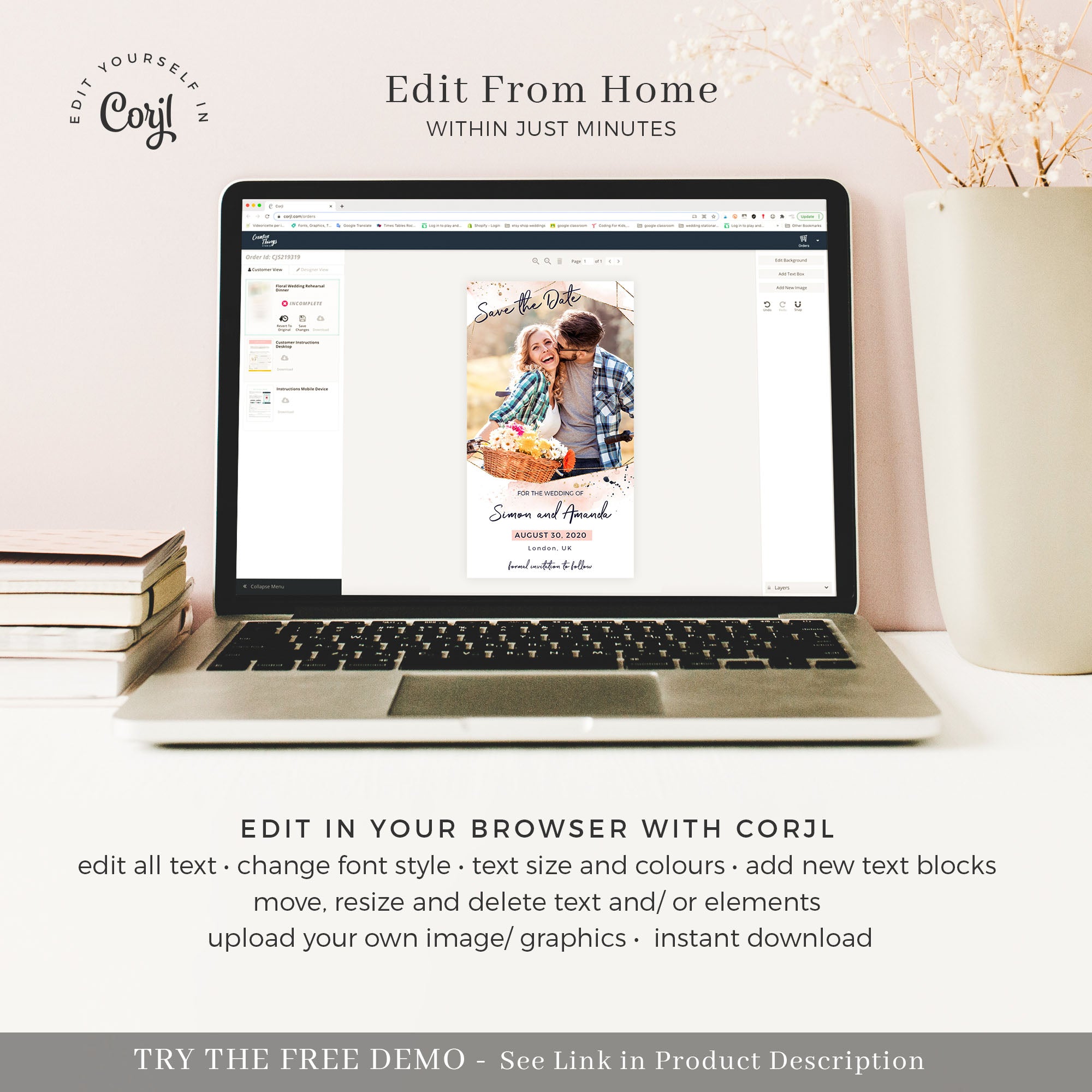 Antea | Blush & Navy Photo Save the Date Digital Invite