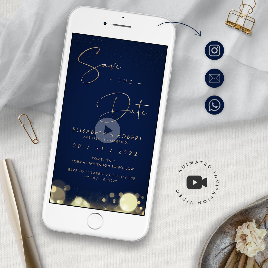 Anita | Blue Navy Animated Save the Date